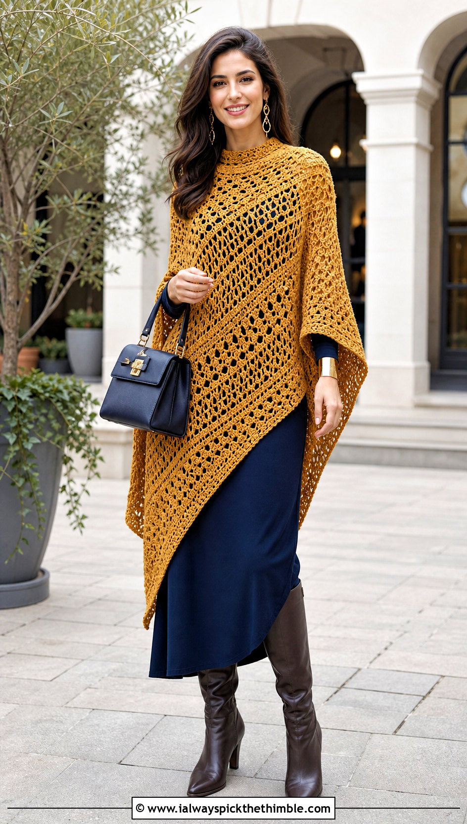 Longline Asymmetrical Crochet Poncho With Maxi Dress - 20 Asymmetrical Crochet Poncho outfit ideas