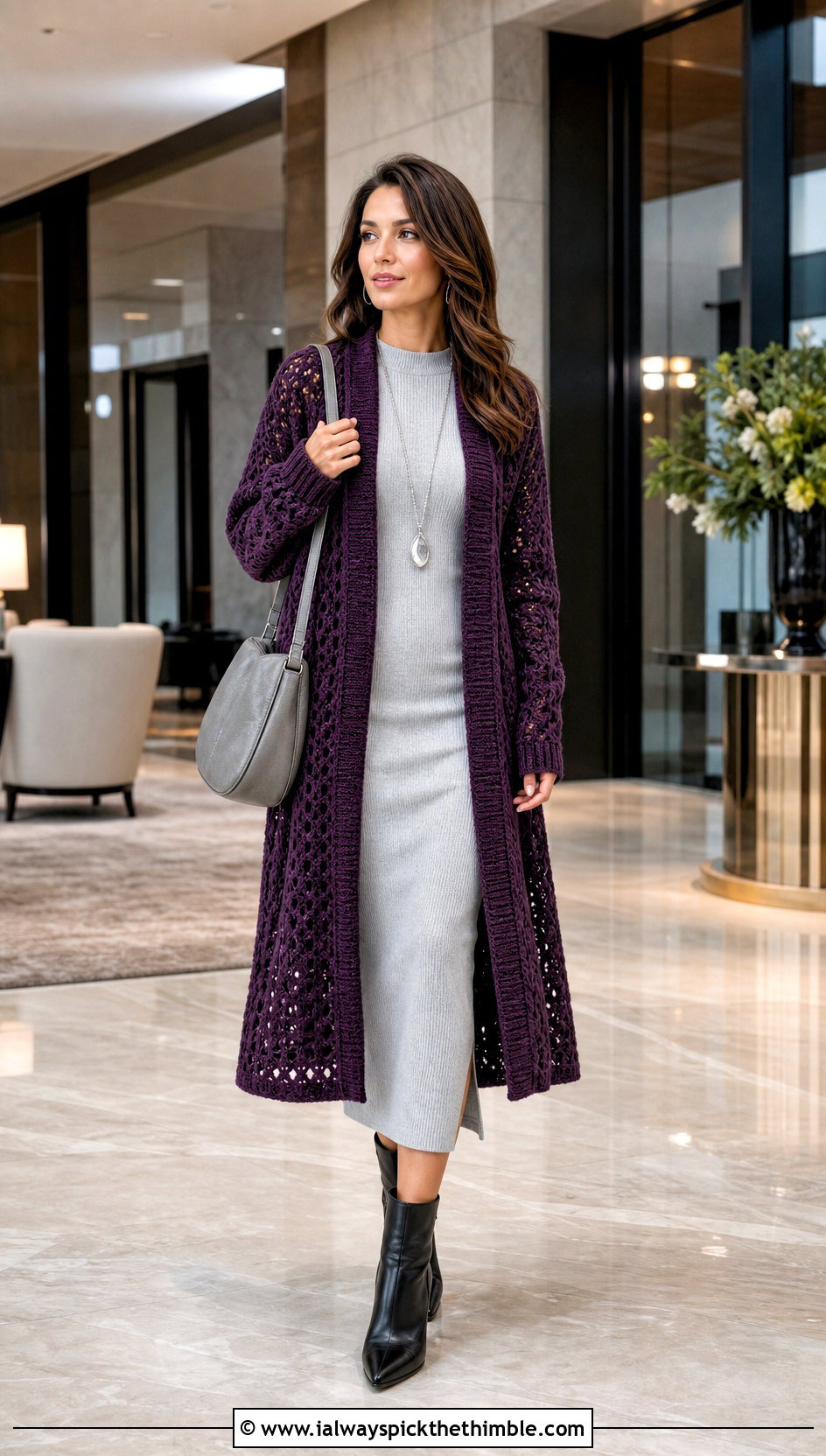 Longline Cardigan Crochet Sweater With Fitted Knit Dress - 25 diy crochet sweater outfit ideas