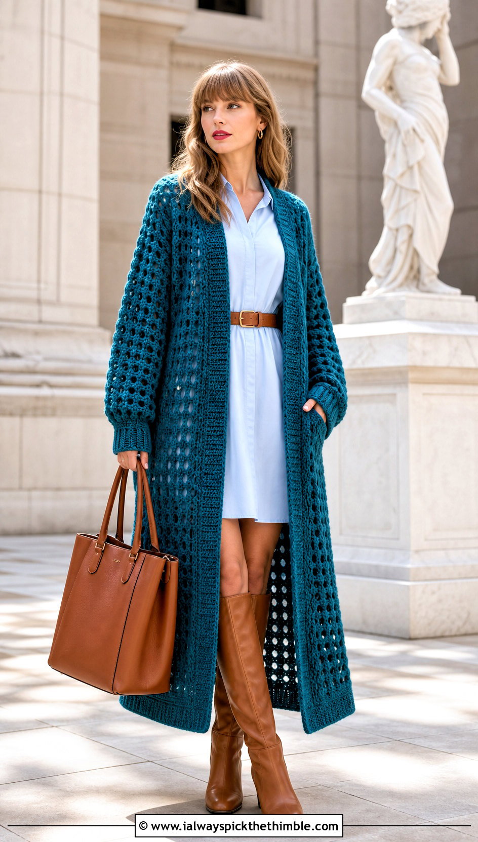 Longline Cardigan With Shirt Dress - 25 crochet taylor swift cardigan outfit ideas