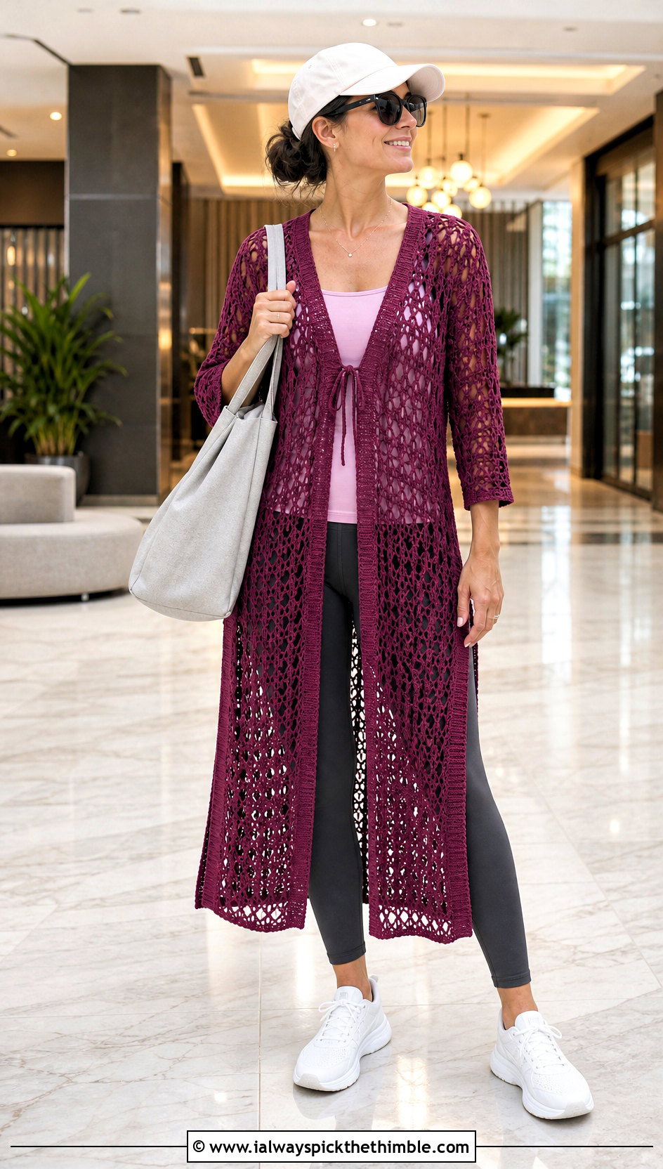 Longline Crochet Beach Cover Up Top With Leggings - 20 crochet beach cover up top outfit ideas