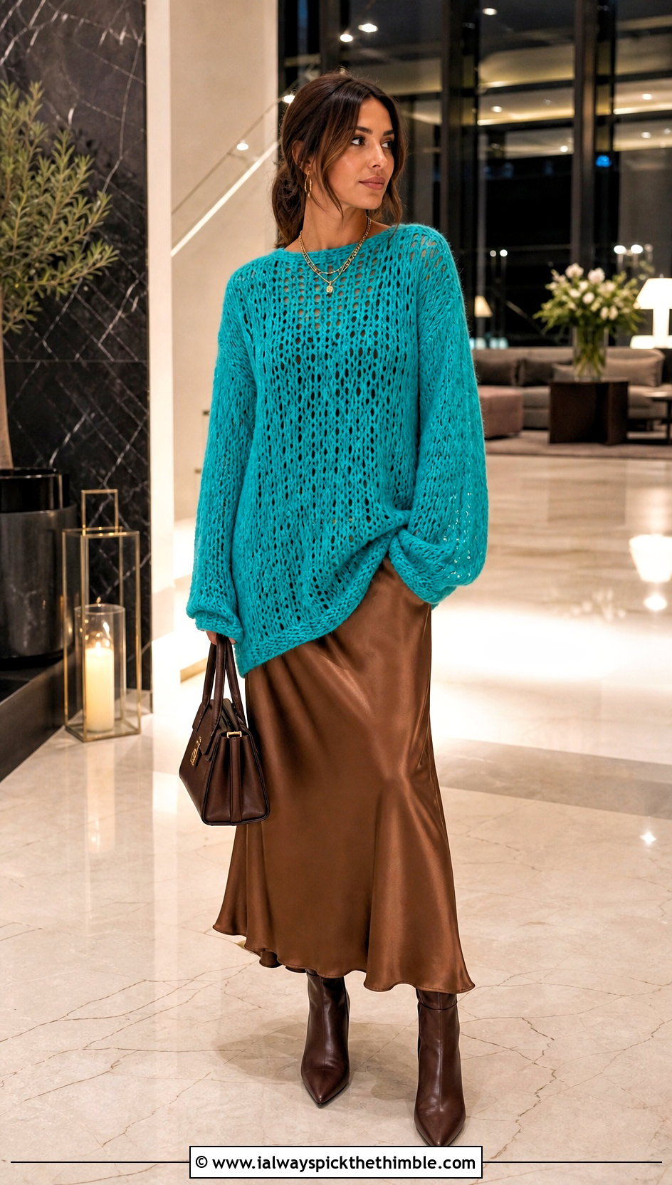 Longline Crochet Boyfriend Sweater Over A Slip Dress - 20 crochet boyfriend sweater outfit ideas