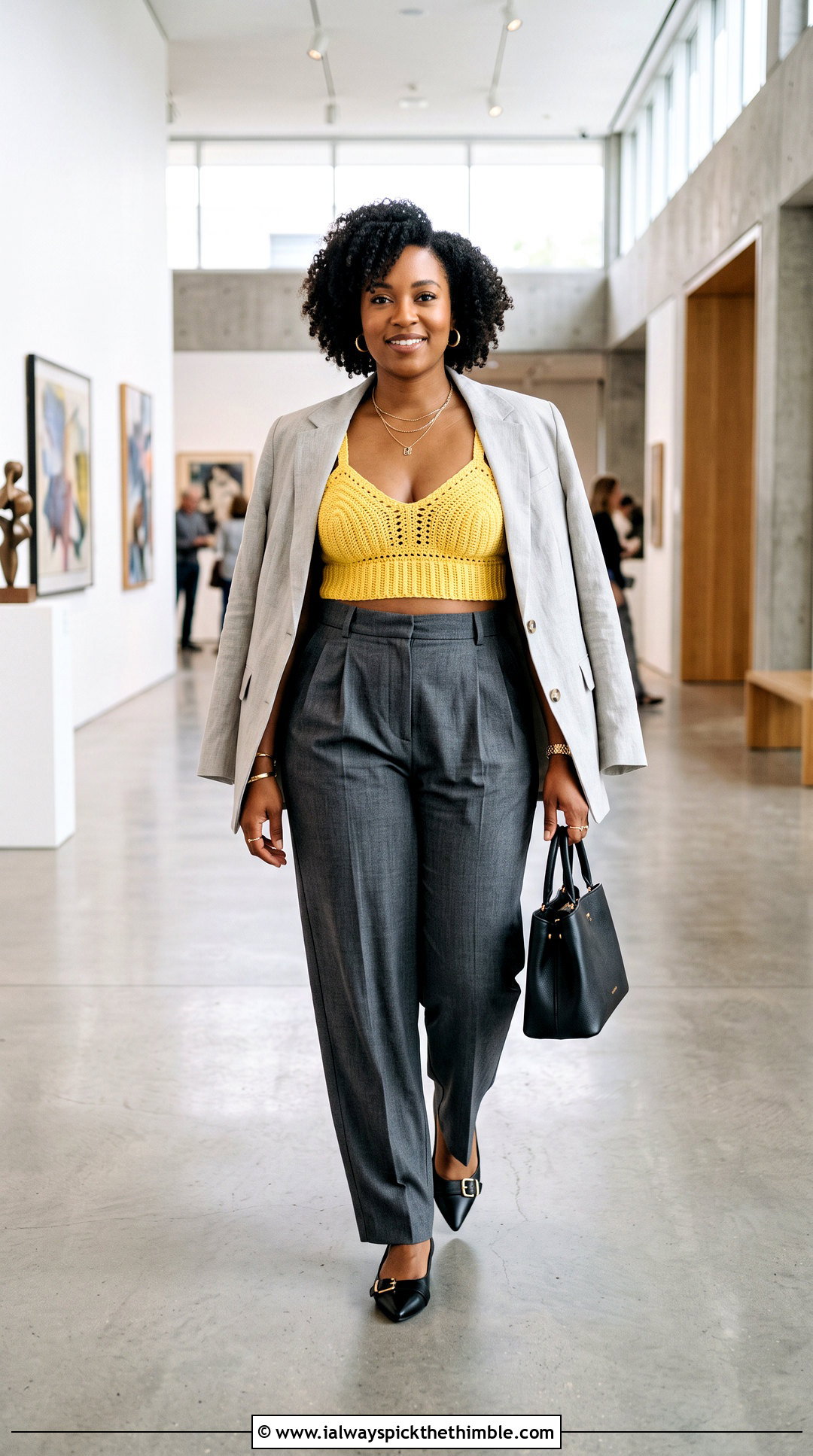 Longline Crochet Bralette With Blazer And Trousers - 15 simple crochet bralette outfit ideas
