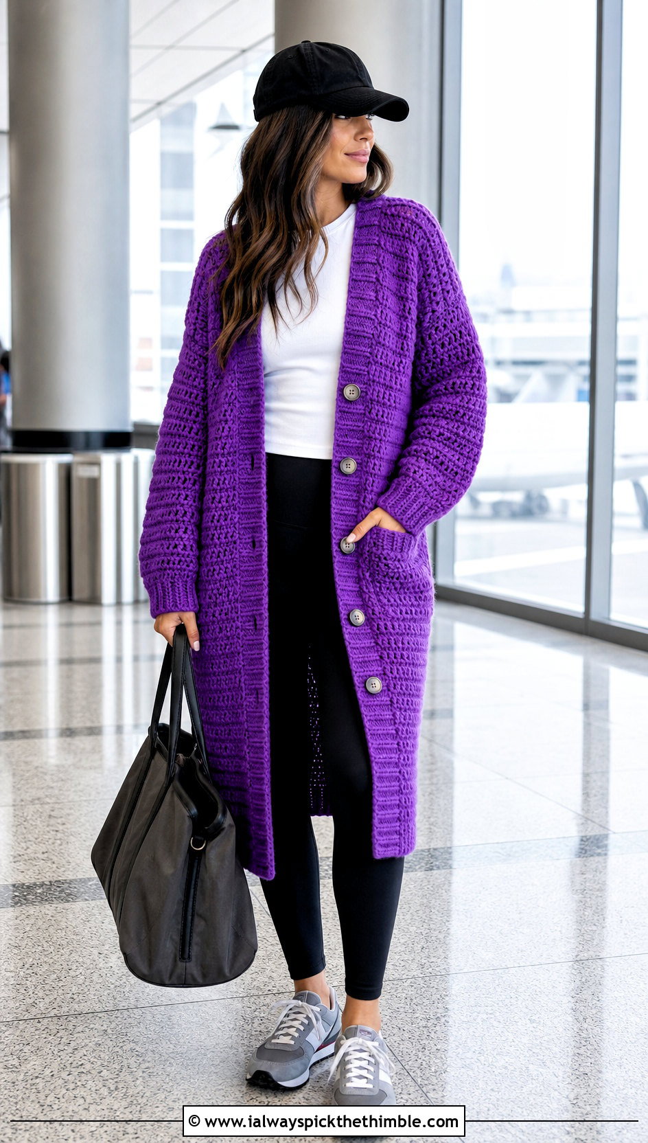 Longline Crochet Button Cardigan With Leggings - 15 crochet sweater with button closure outfit ideas