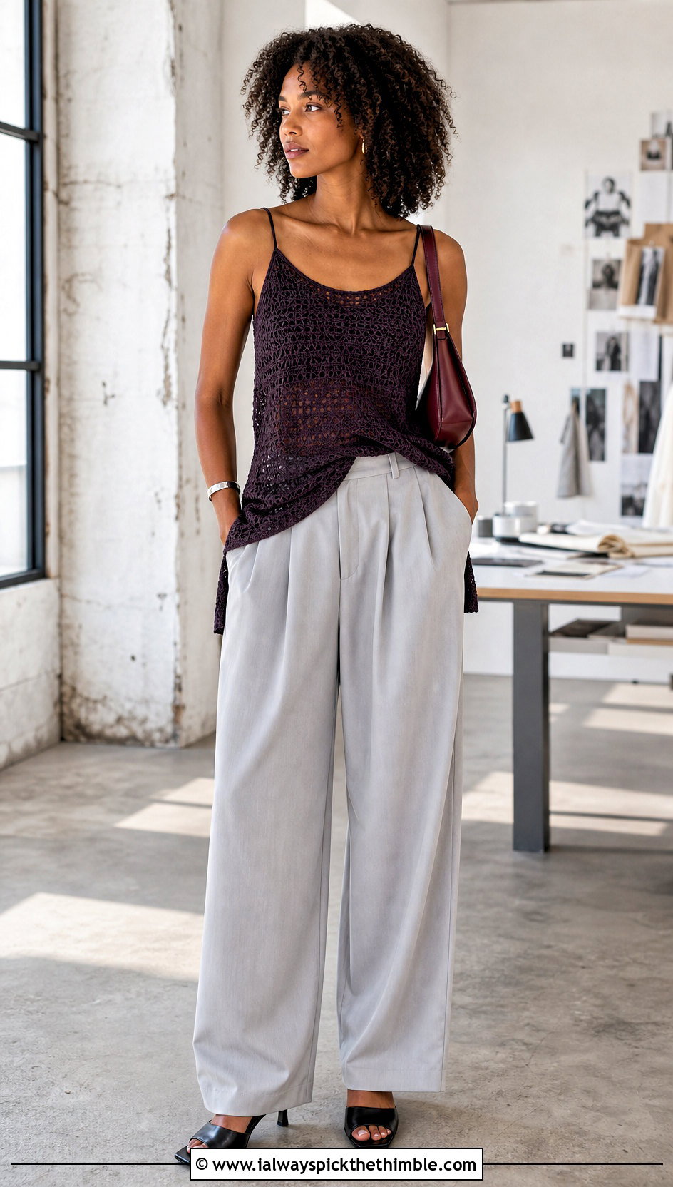Longline Crochet Cami With Tailored Trousers - 20 Crochet Cami outfit ideas