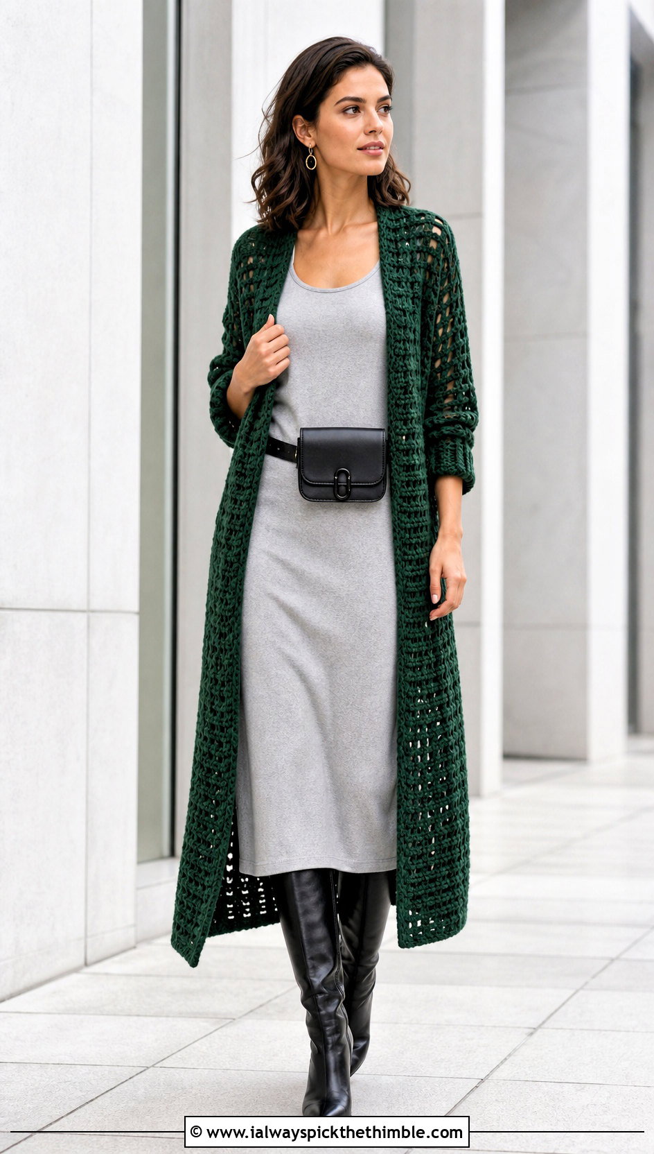 Longline Crochet Cardigan With Column Dress - 20 crochet clothing ideas