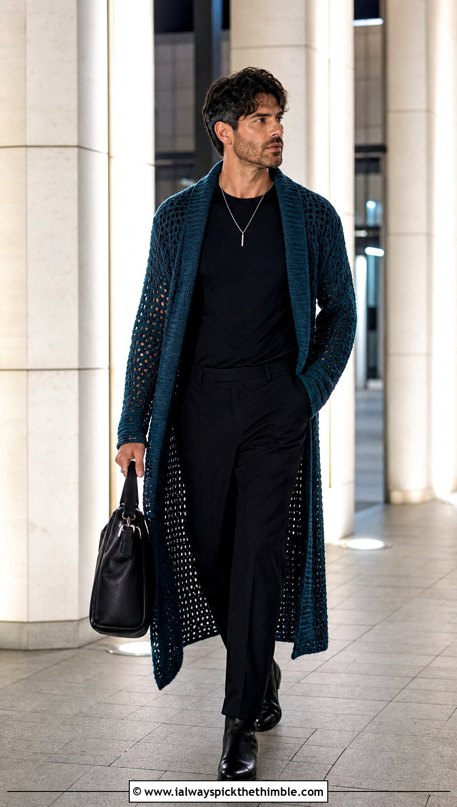 Longline Crochet Cardigan With Monochrome Basics - 25 crochet cardigan men outfit ideas