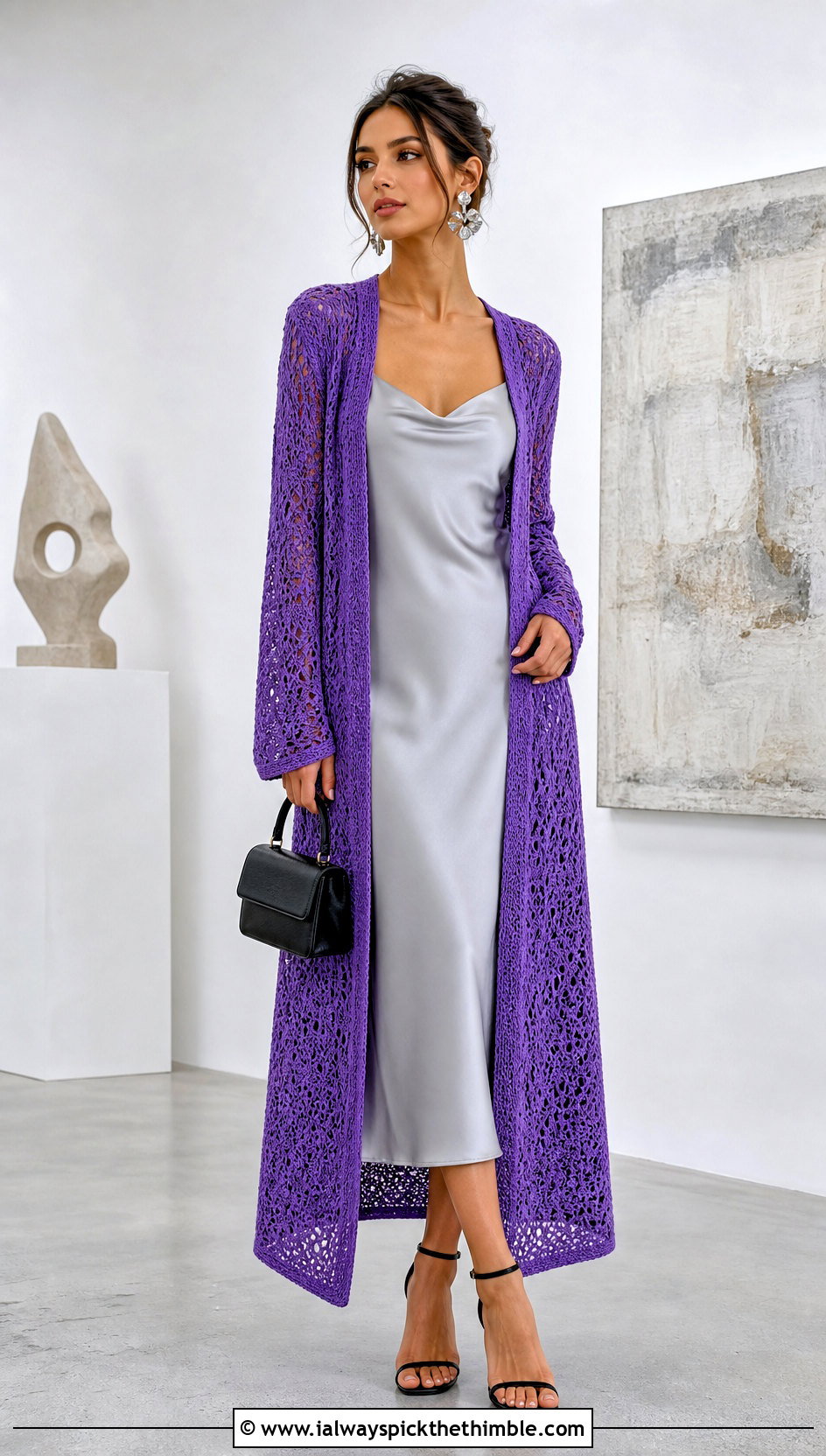 Longline Crochet Cardigan With Slip Dress - 25 crochet cardigan outfit ideas