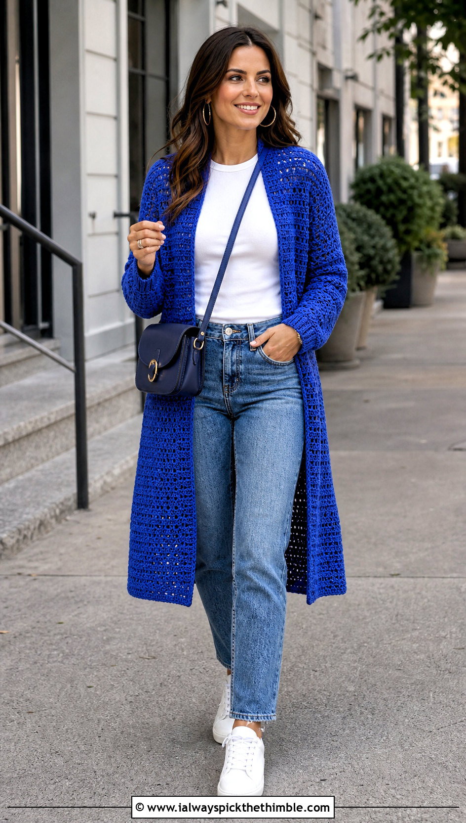 Longline Crochet Cardigan With Straight Leg Jeans - 25 crochet long sweater outfit ideas