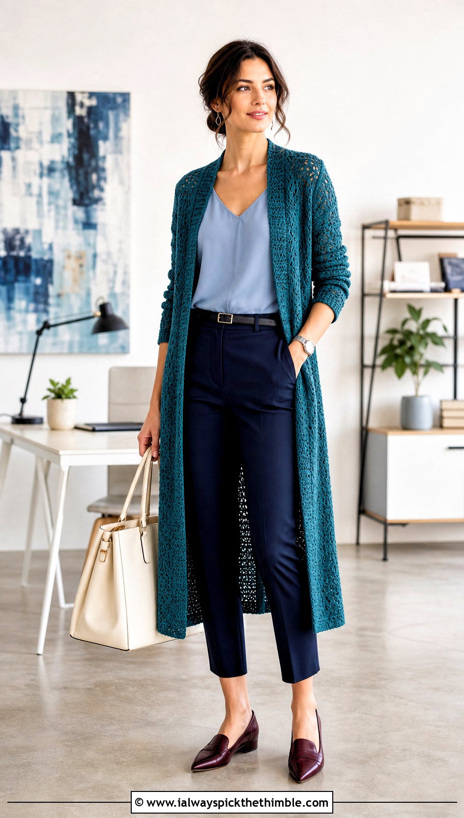 Longline Crochet Cardigan With Tailored Trousers - 20 3 weight yarn crochet cardigan outfit ideas