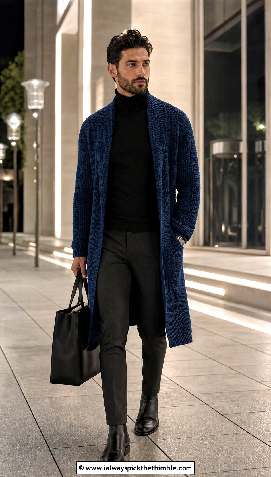 Longline Crochet Cardigan With Turtleneck - 20 crochet man cardigan outfit ideas