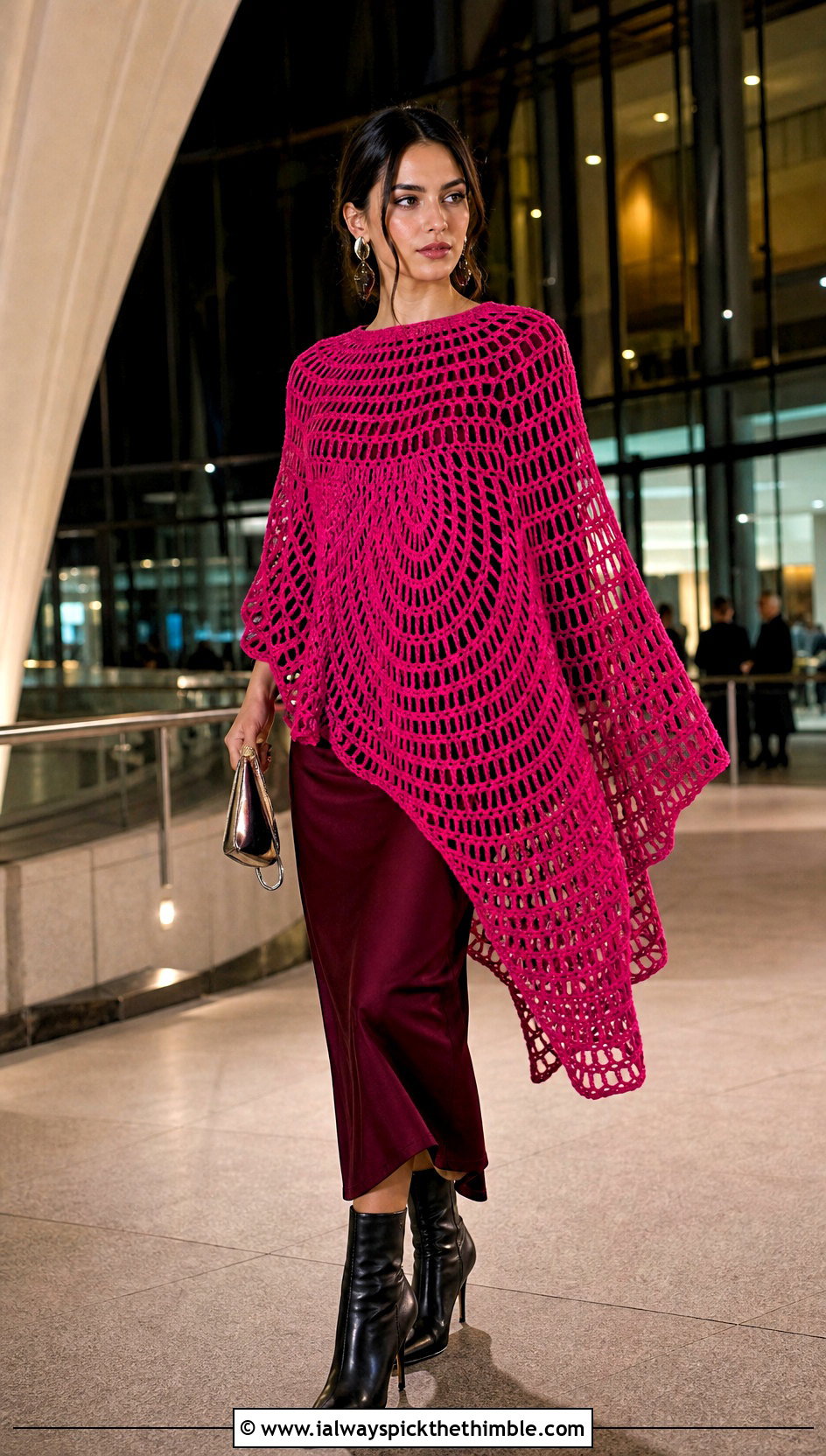 Longline Crochet Circular Poncho With Column Dress - 20 Crochet Circular Poncho outfit ideas