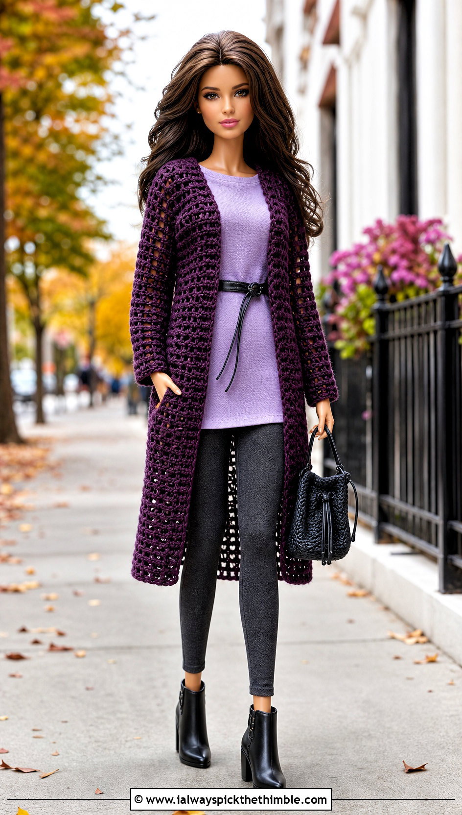 Longline Crochet Doll Jacket With Leggings - 20 crochet doll jacket outfit ideas