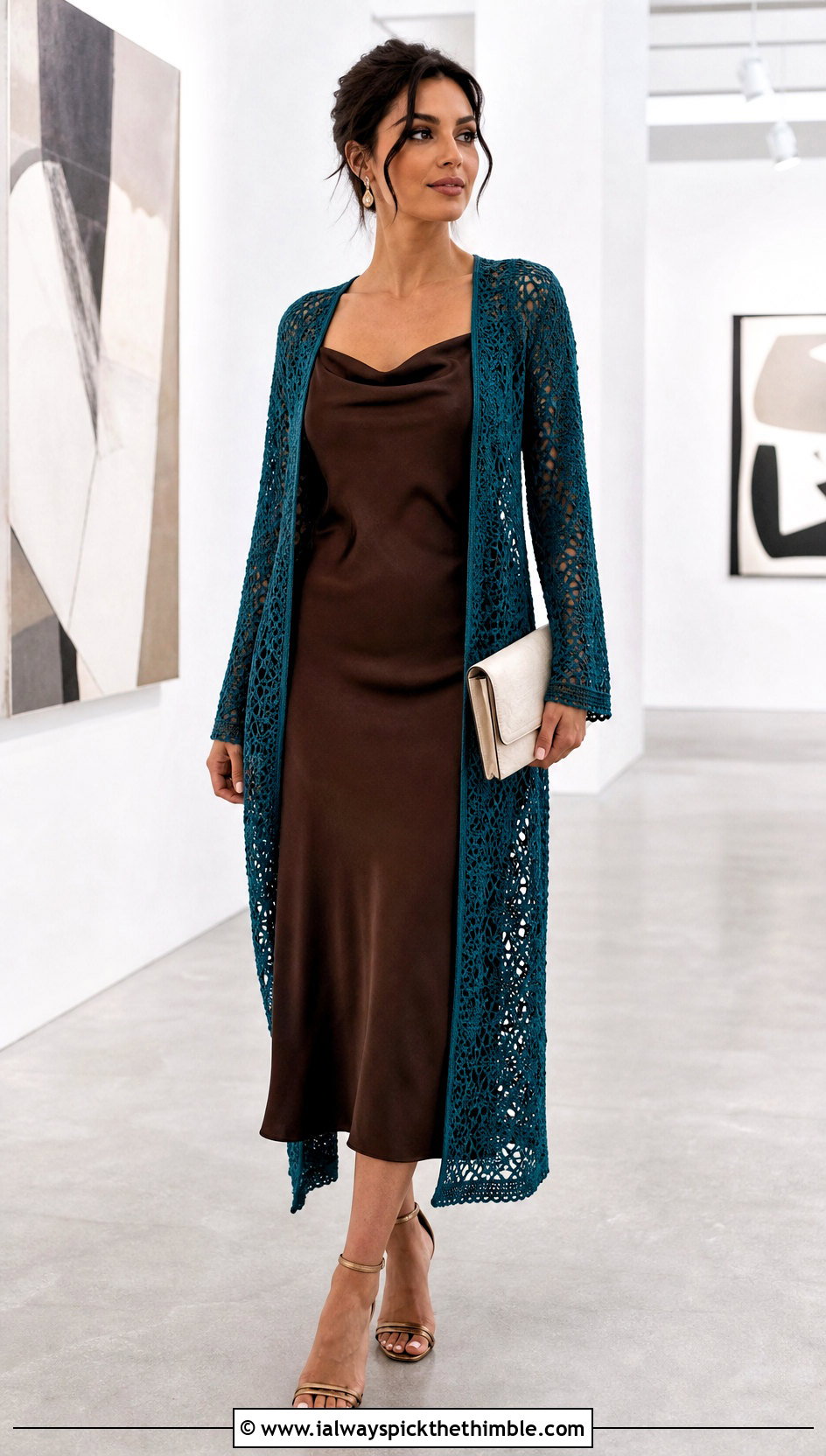 Longline Crochet Duster Cardigan With Slip Dress - 20 Crochet Cardigan For Women Sweater Coats outfit ideas