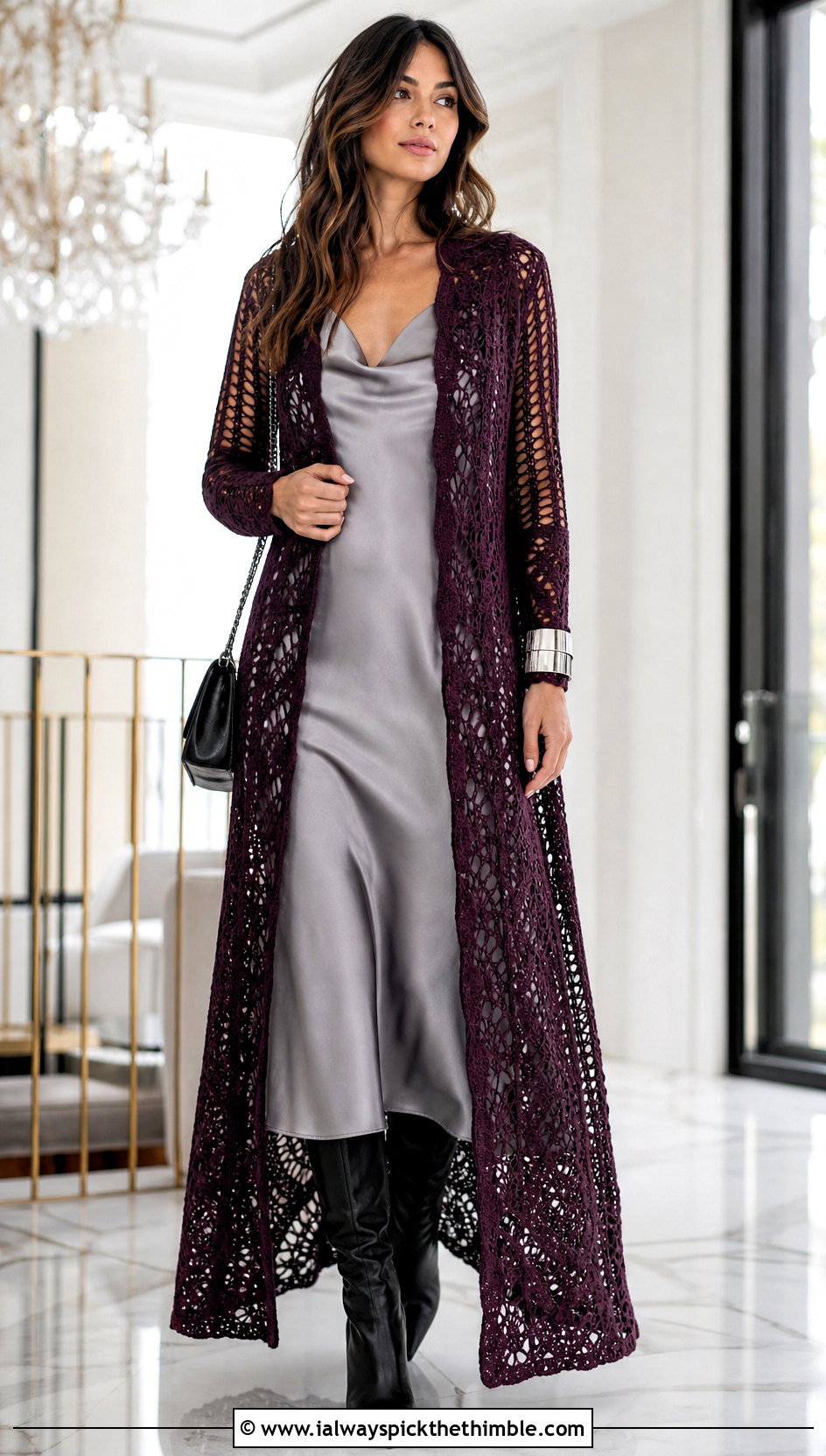 Longline Crochet Duster Cardigan With Slip Dress - 20 unique crochet cardigan outfit ideas