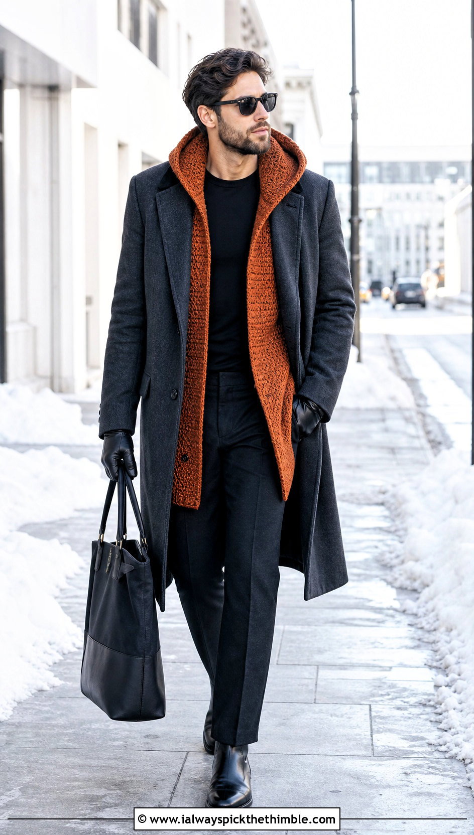 Longline Crochet Hoodie With Wool Overcoat - 20 Crochet Hoodies For Men outfit ideas