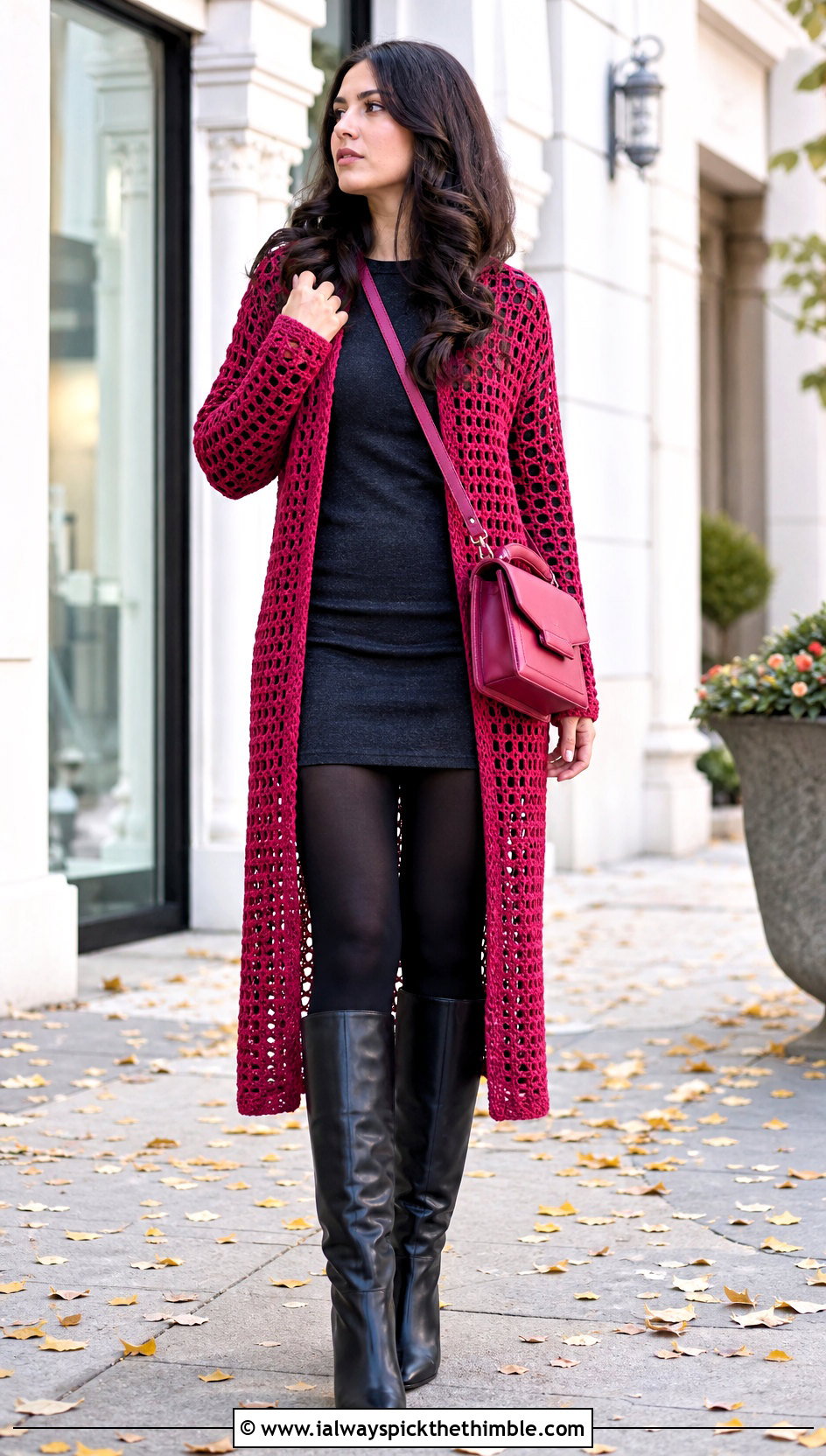 Longline Crochet Mesh Sweater Over A Mini Dress - 25 crochet mesh sweater outfit ideas