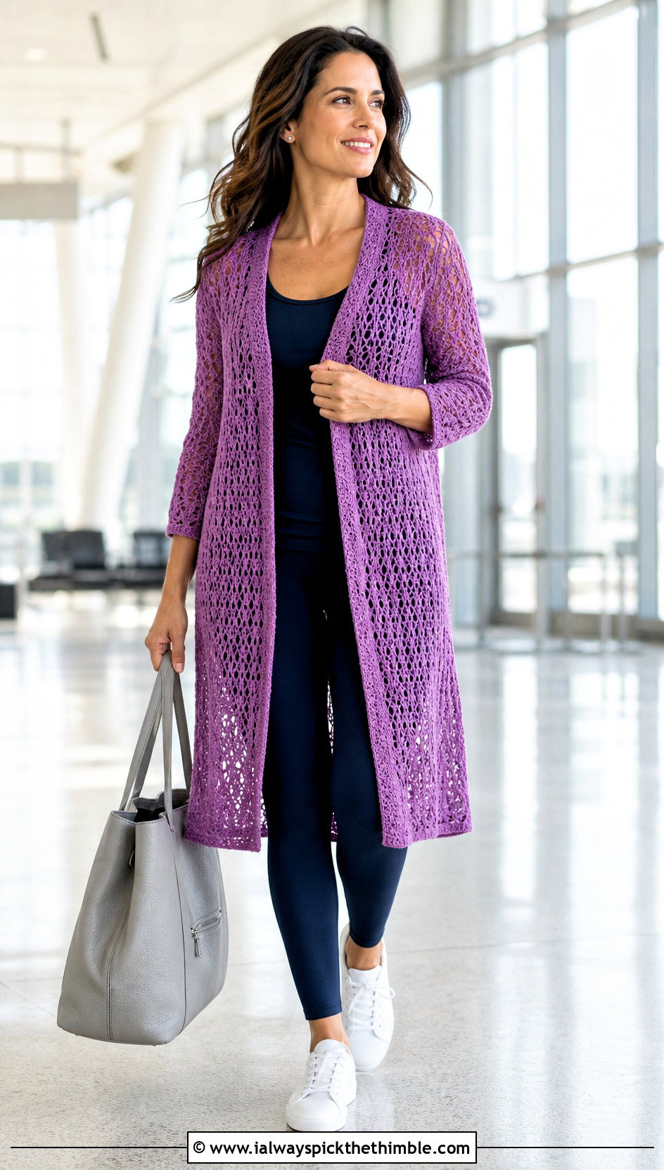Longline Crochet Mesh Tunic Sweater With Leggings - 25 oversized crochet mesh sweater outfit ideas