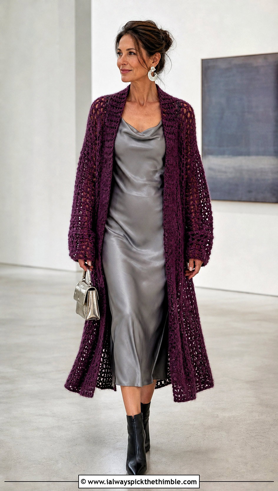 Longline Crochet Mohair Cardigan With Slip Dress - 25 crochet mohair cardigan outfit ideas