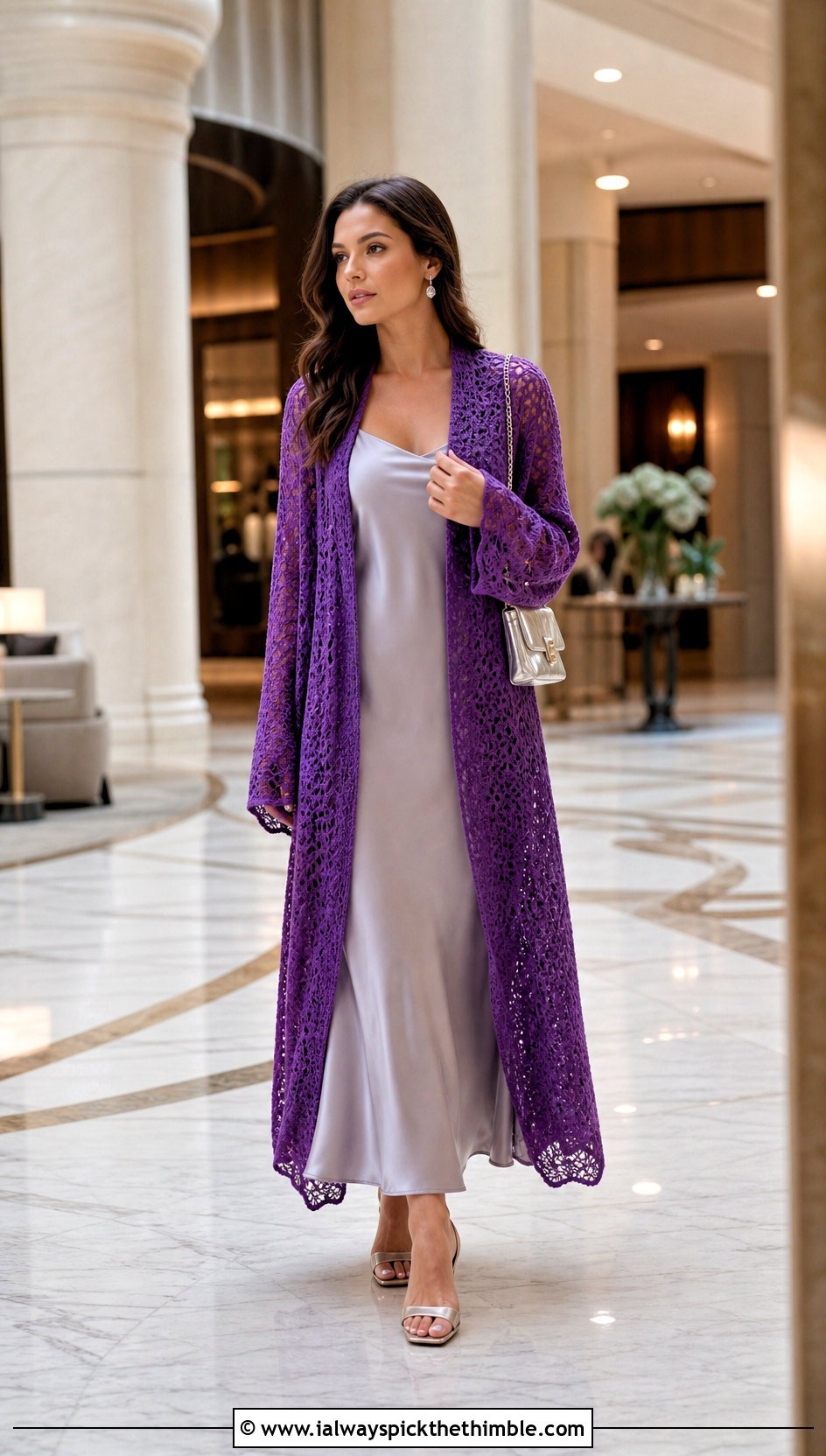 Longline Crochet Ruana With Slip Dress - 25 crochet ruana outfit ideas