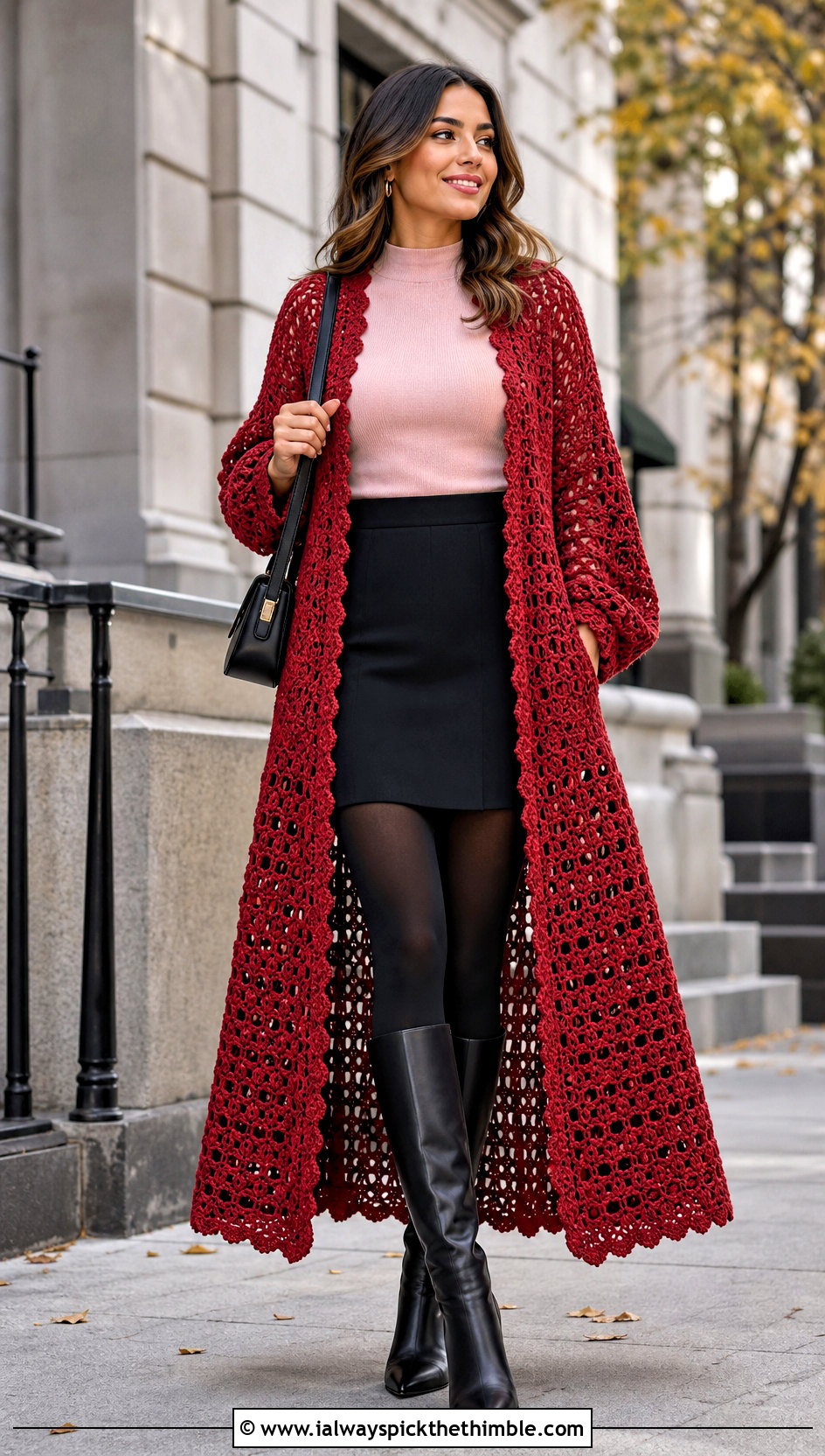Longline Crochet Shawl With Sleeves And Mini Skirt - 25 crochet shawl with sleeves outfit ideas
