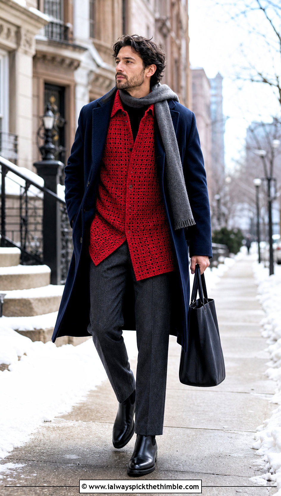 Longline Crochet Shirt With An Overcoat - 25 men's crochet shirt outfit ideas