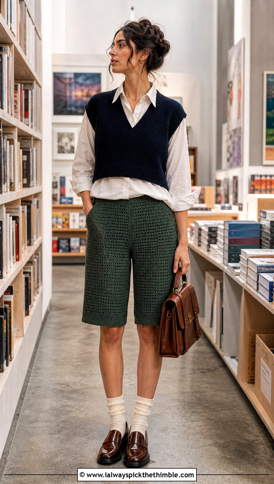 Longline Crochet Shorts With Pockets And Sweater Vest - 20 crochet shorts with pockets outfit ideas