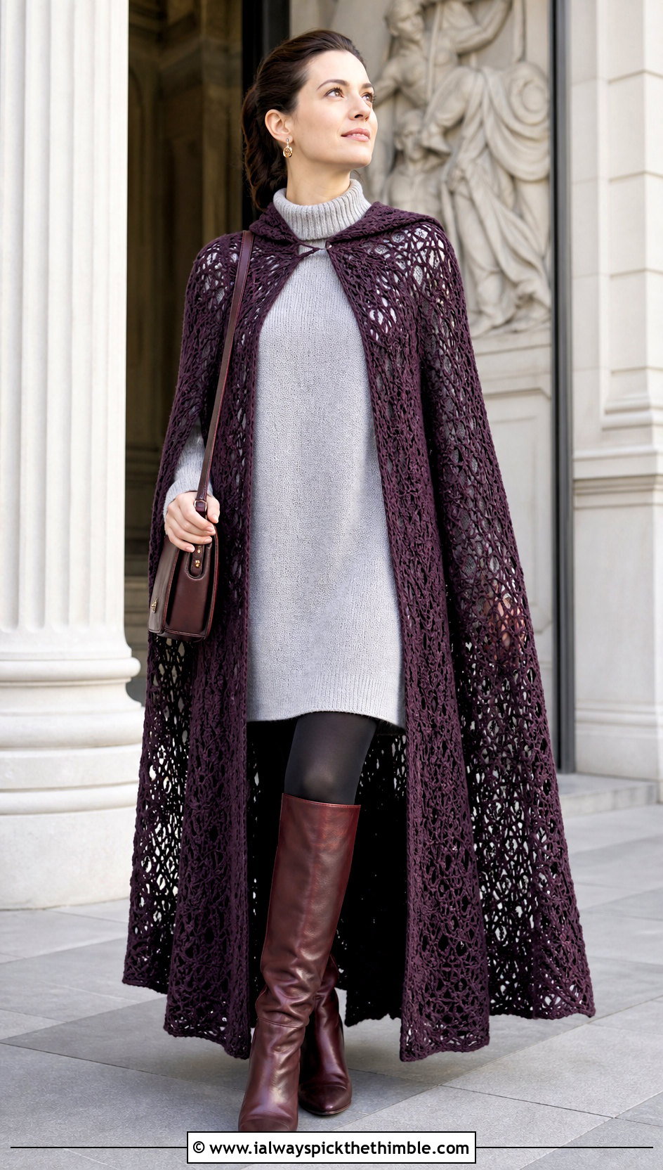 Longline Crochet Superhero Cape With Sweater Dress - 20 Crochet Super Hero Cape outfit ideas
