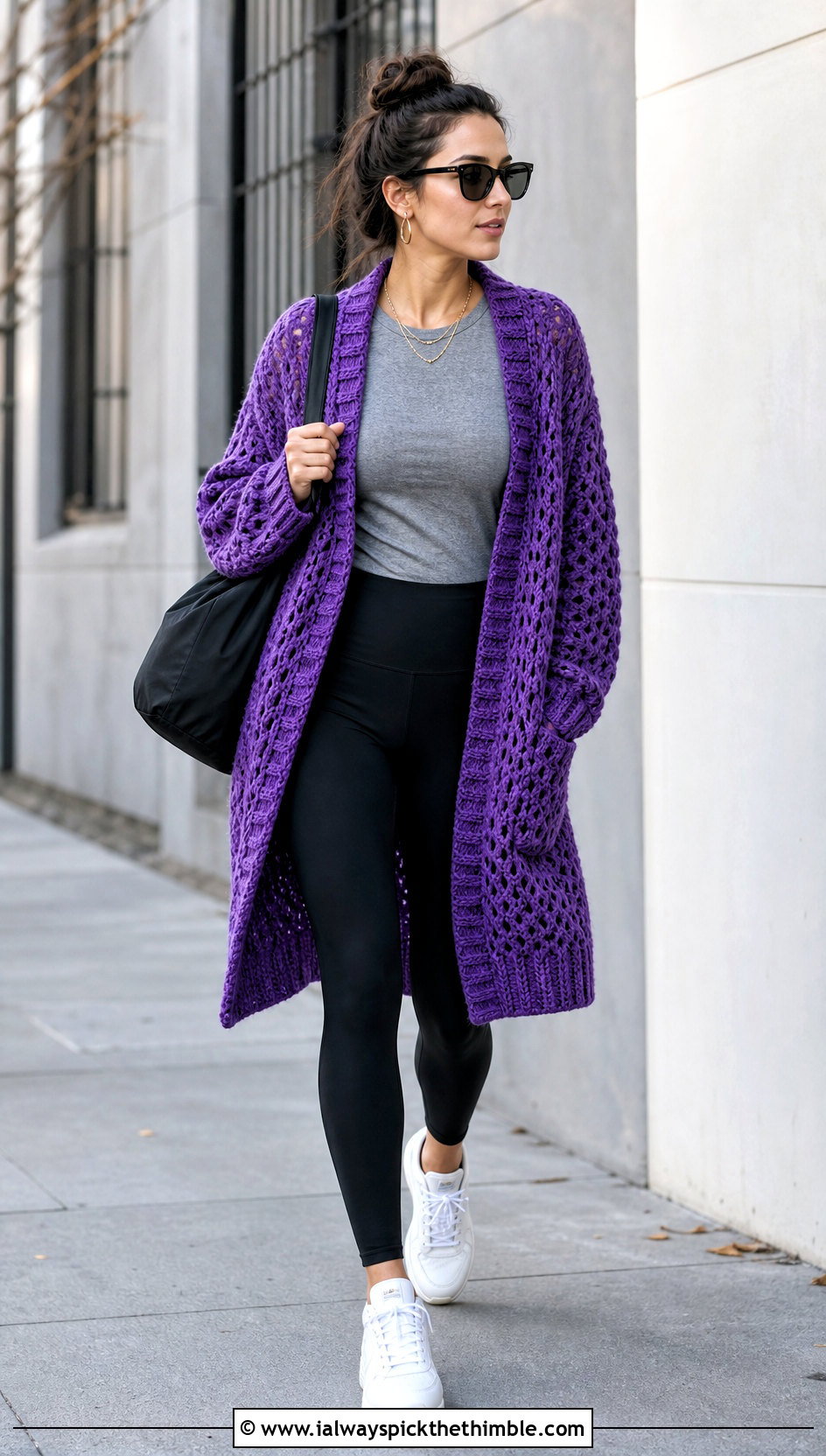 Longline Crochet Sweater Jacket With Leggings - 20 Crochet Sweater Jacket outfit ideas