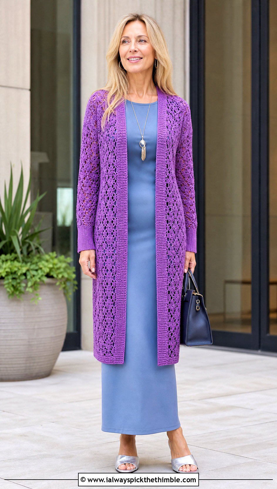 Longline Crochet Sweater With Column Dress - 15 Boho Style Crochet Sweater outfit ideas