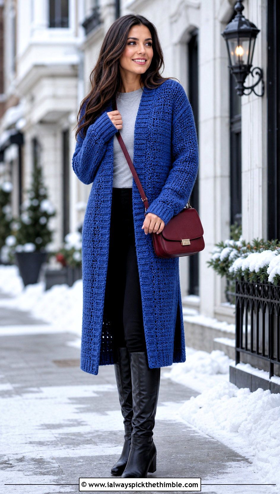 Longline Crochet Sweater With Leggings And Tall Boots - 25 easy crochet sweaters outfit ideas
