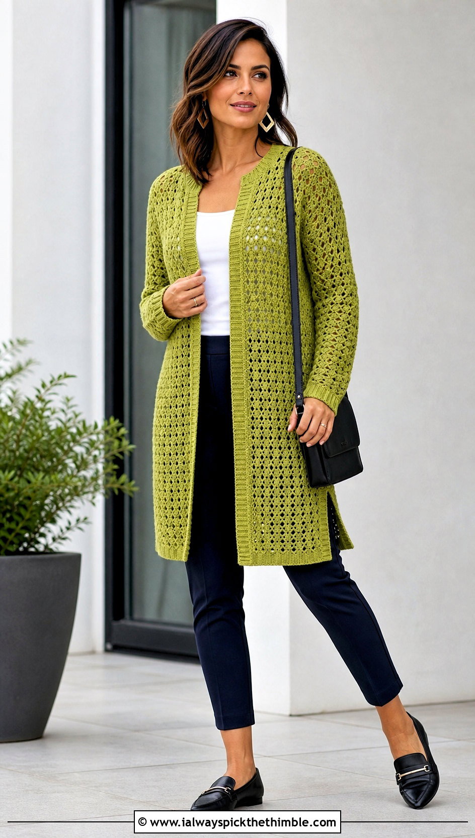 Longline Crochet Tunic Jumper With Slim Pants - 20 crochet jumper for women outfit ideas