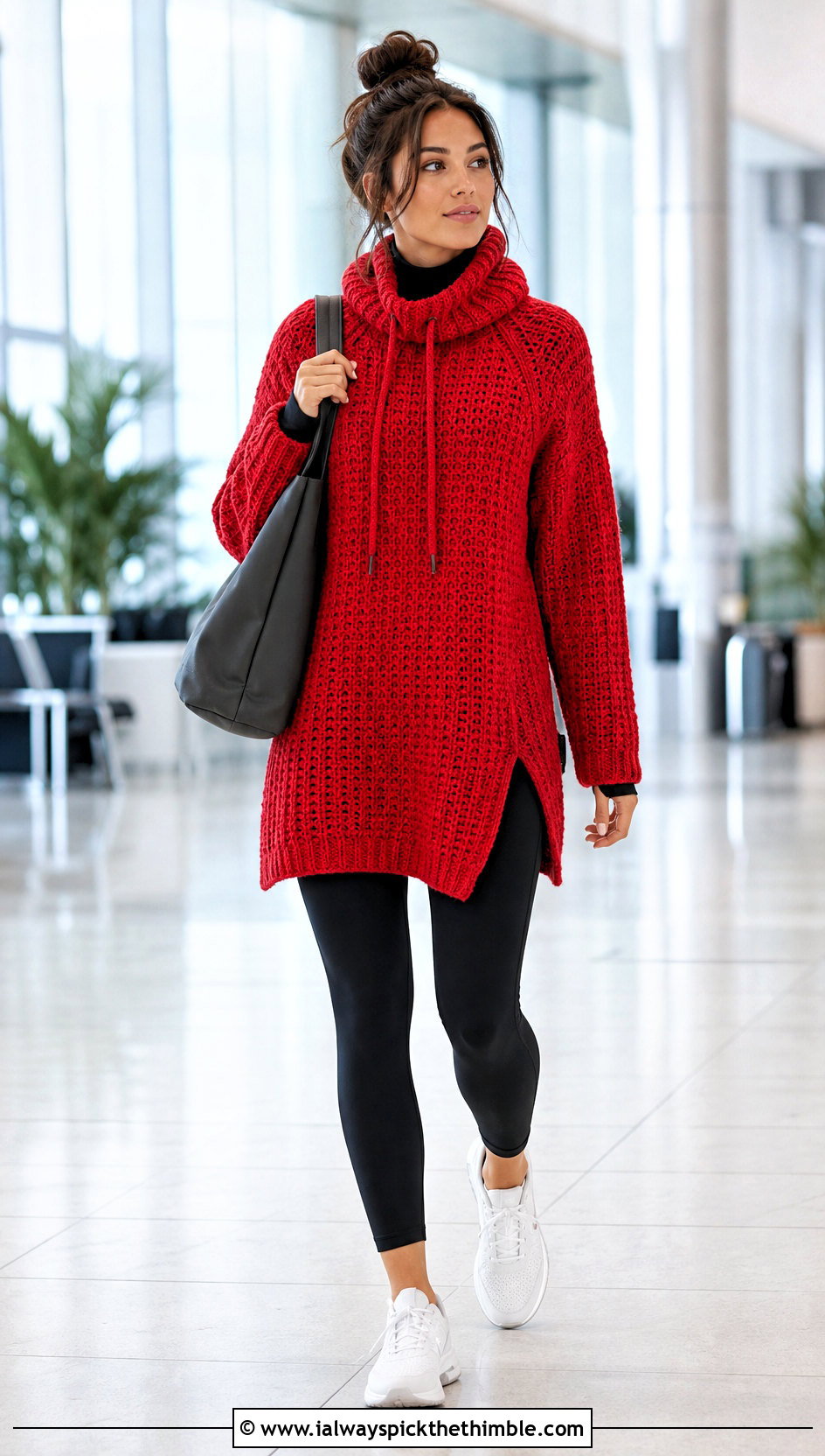 Longline Crochet Turtleneck Hoodie With Leggings - 25 crochet turtleneck hoodie outfit ideas