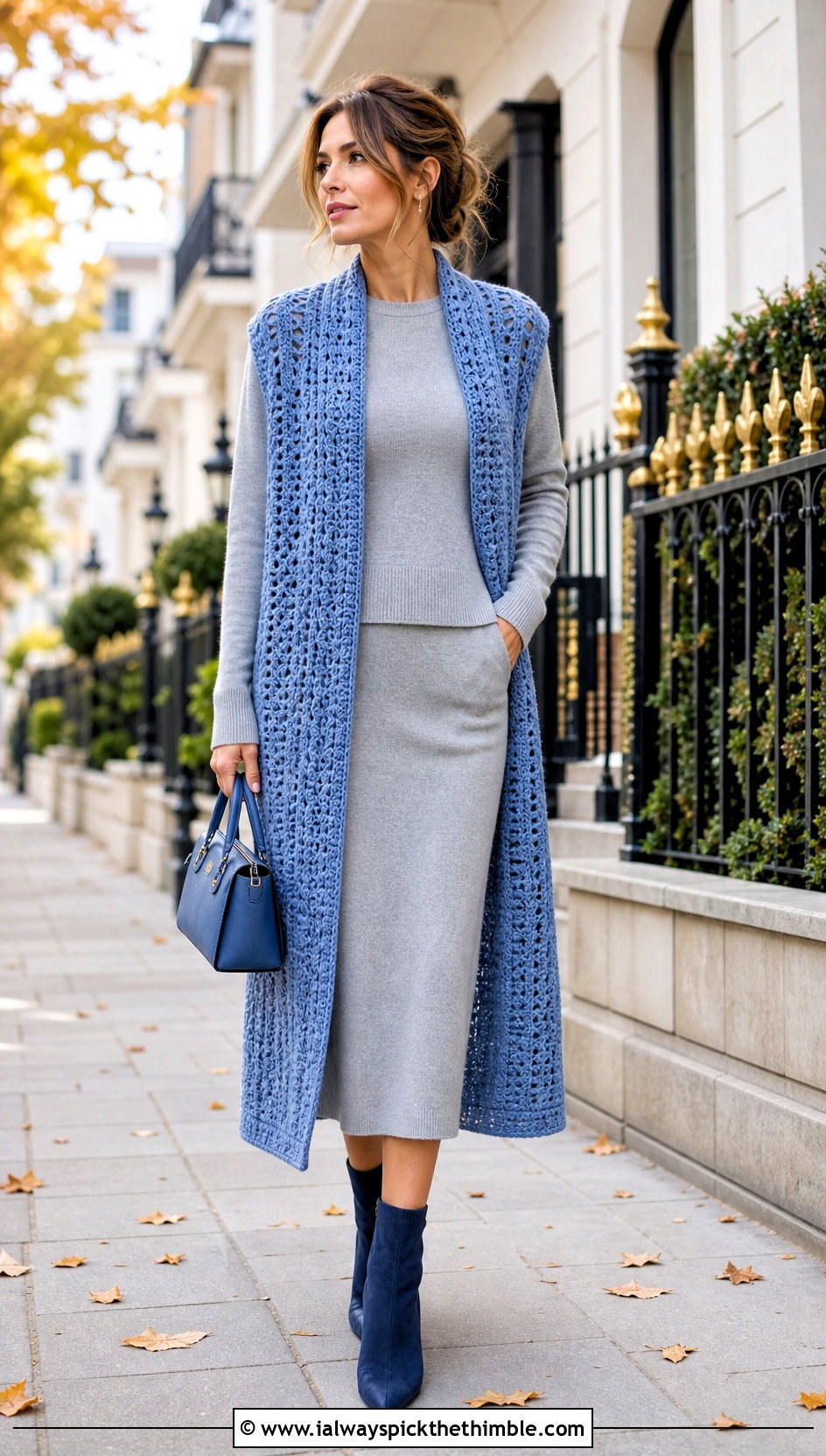 Longline Crochet Vest With Knit Column Outfit - 20 beginner crochet vest outfit ideas