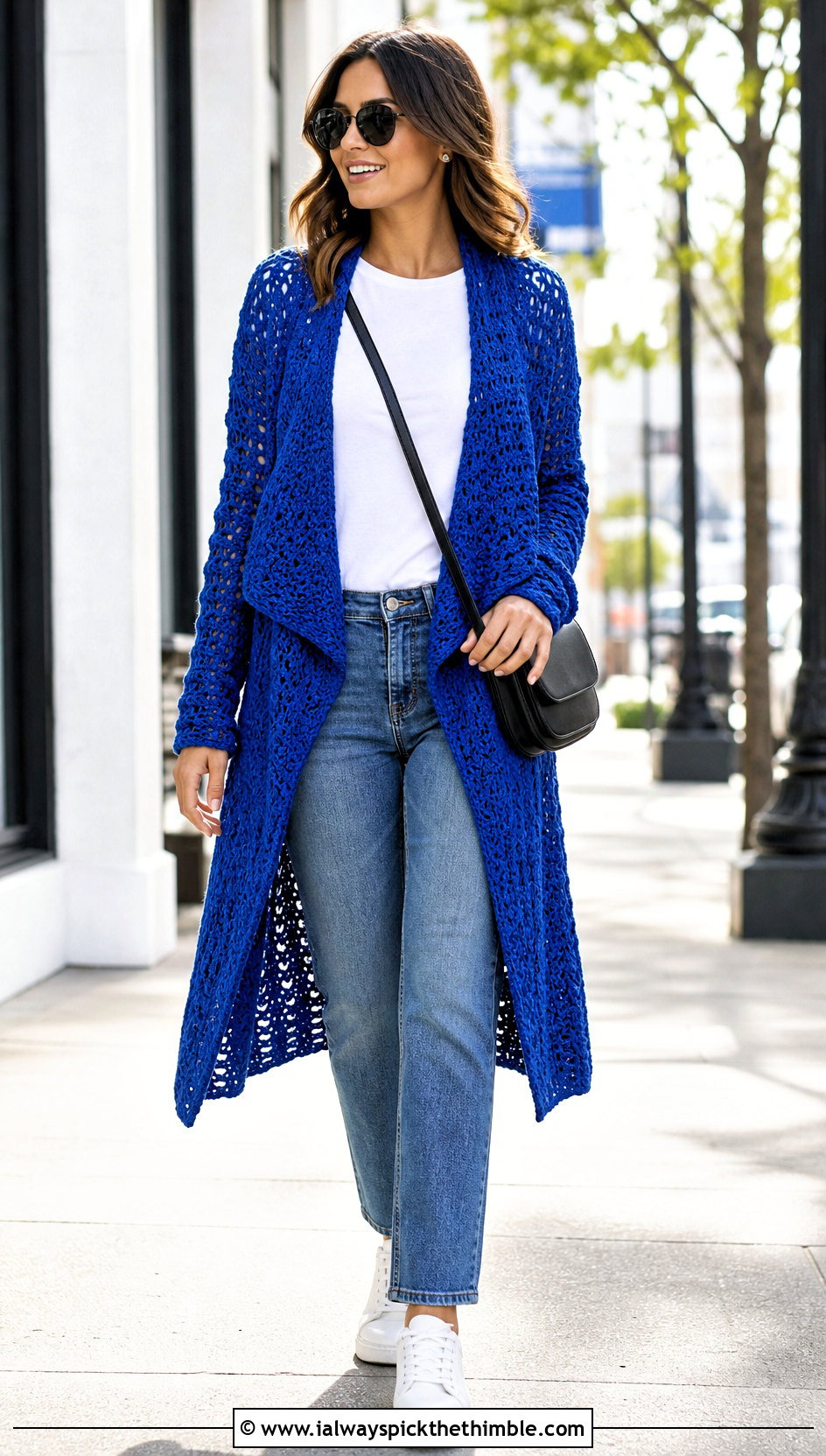 Longline Crochet Waterfall Cardigan With Straight Leg Jeans - 20 crochet waterfall cardigan outfit ideas