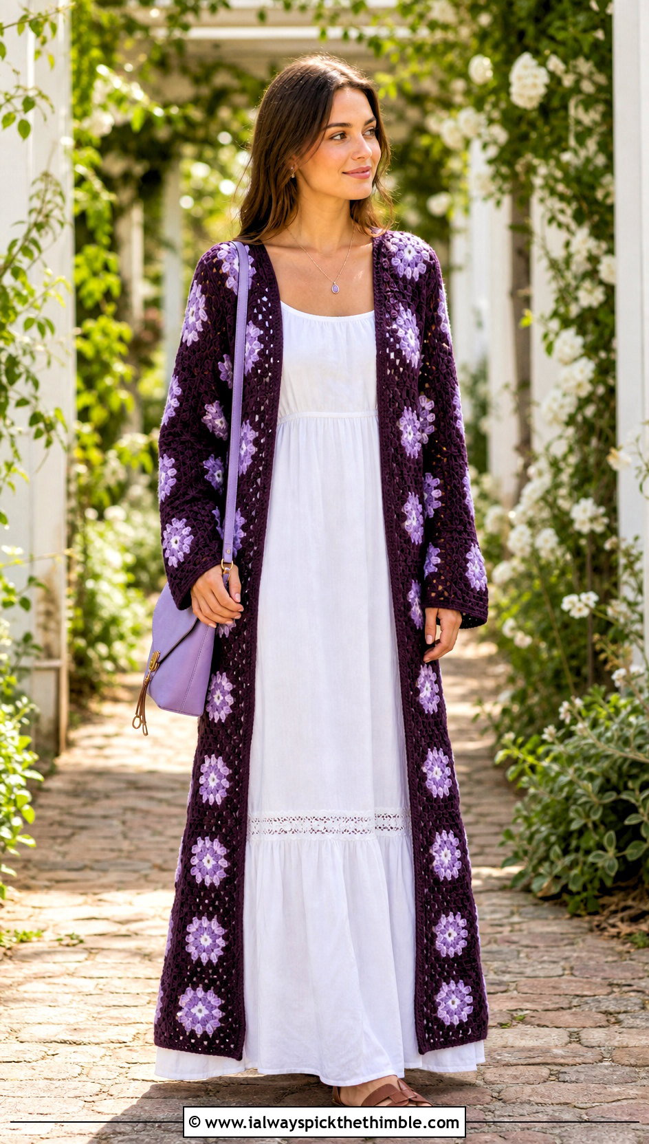 Longline Daisy Granny Square Cardigan With White Maxi Dress - 20 Daisy Granny Square Cardigan outfit ideas