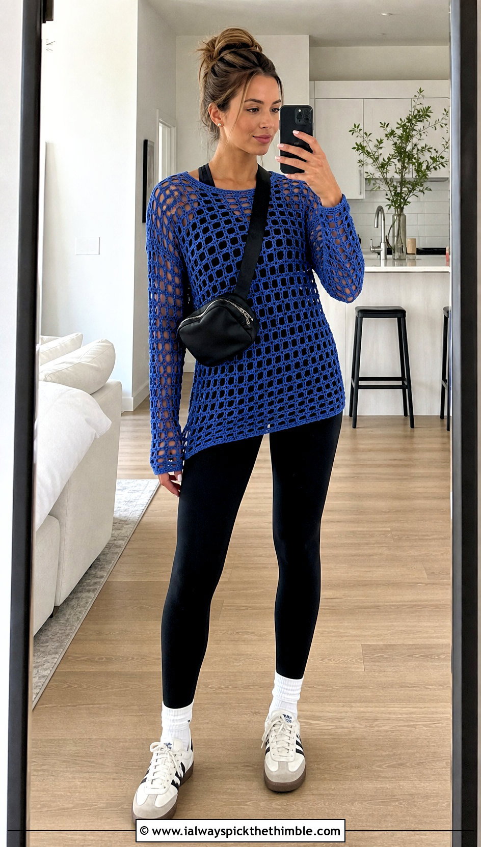 Longline Delilah Top With Black Leggings - 20 crochet delilah top outfit ideas