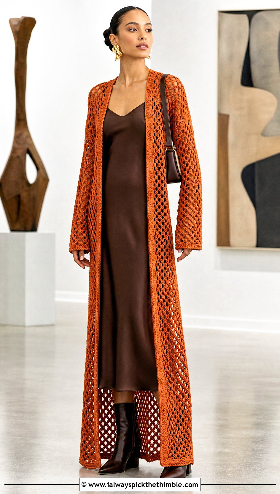 Longline Diamond Mesh Crochet Cardigan With Slip Dress - 20 diamond crochet cardigan outfit ideas