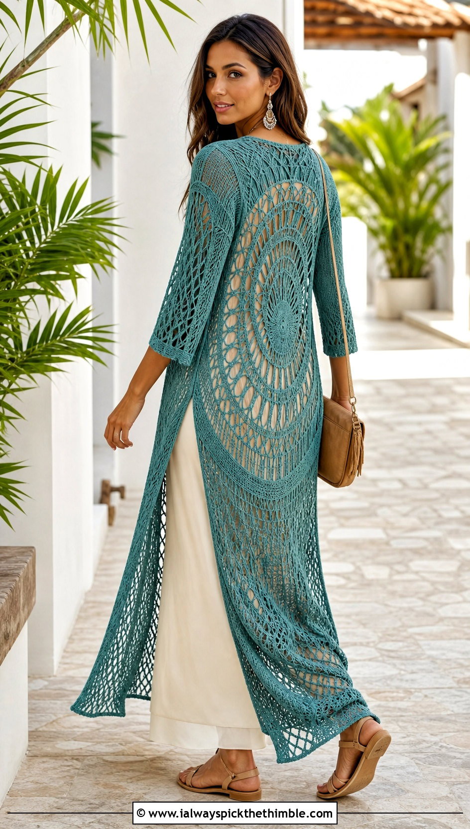 Longline Dream Catcher Cardigan With Column Dress - 20 dream catcher crochet cardigan outfit ideas