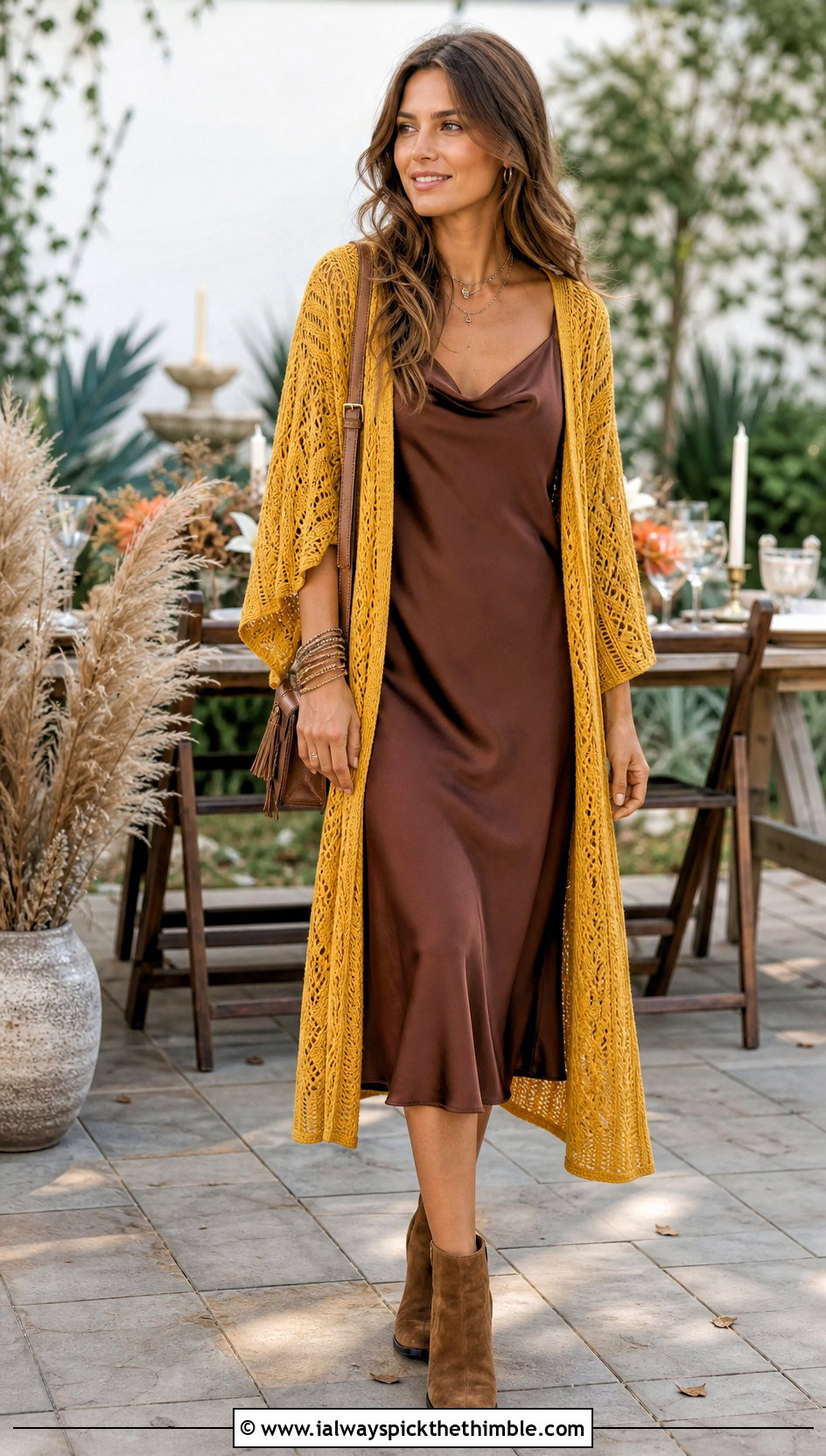 Longline Duster Boho Crochet Cardigan With Slip Dress - 25 Boho Crochet Cardigan outfit ideas