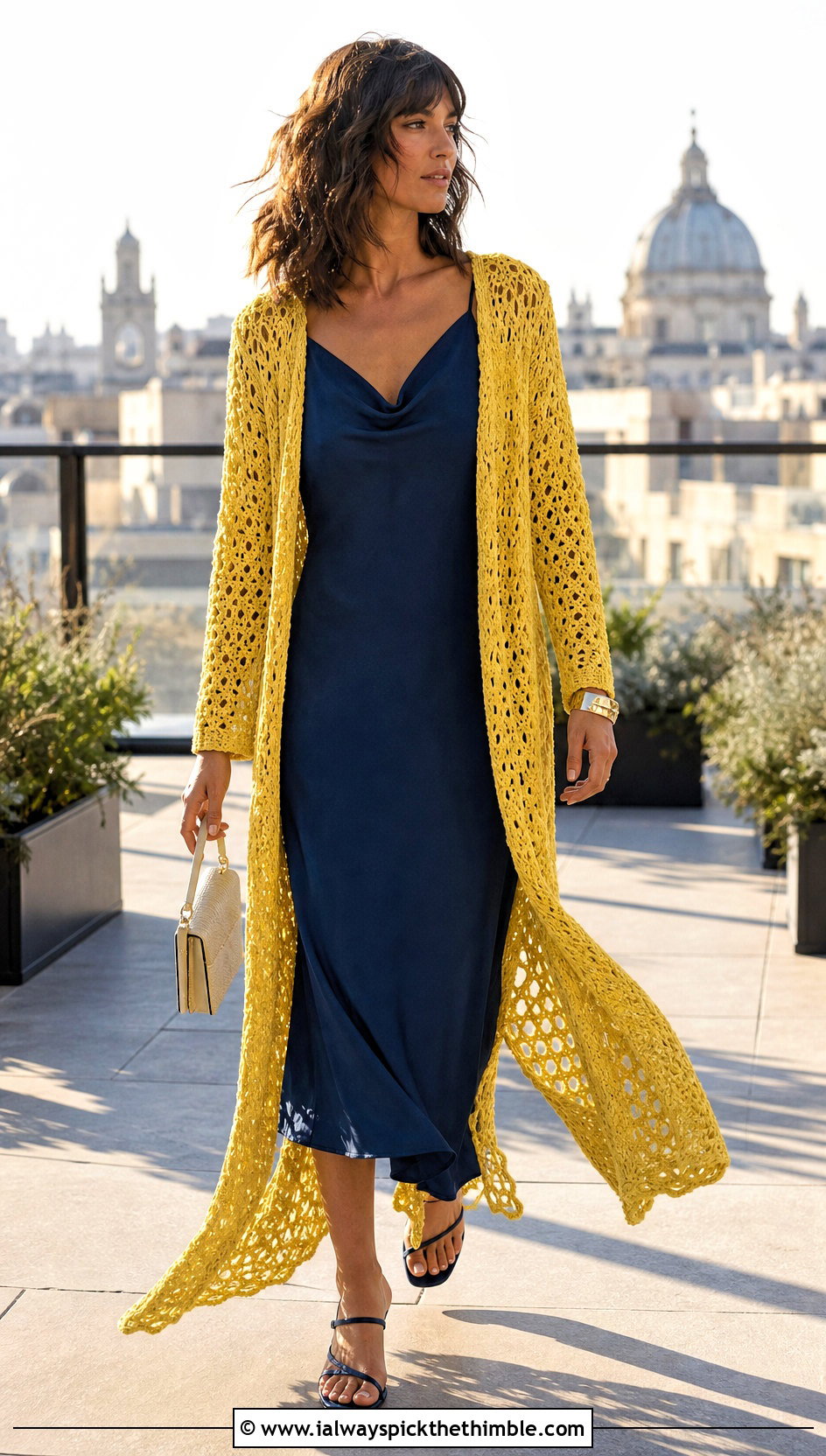 Longline Duster Crochet Cardigan With Slip Dress - 25 crochet cardigan for women outfit ideas