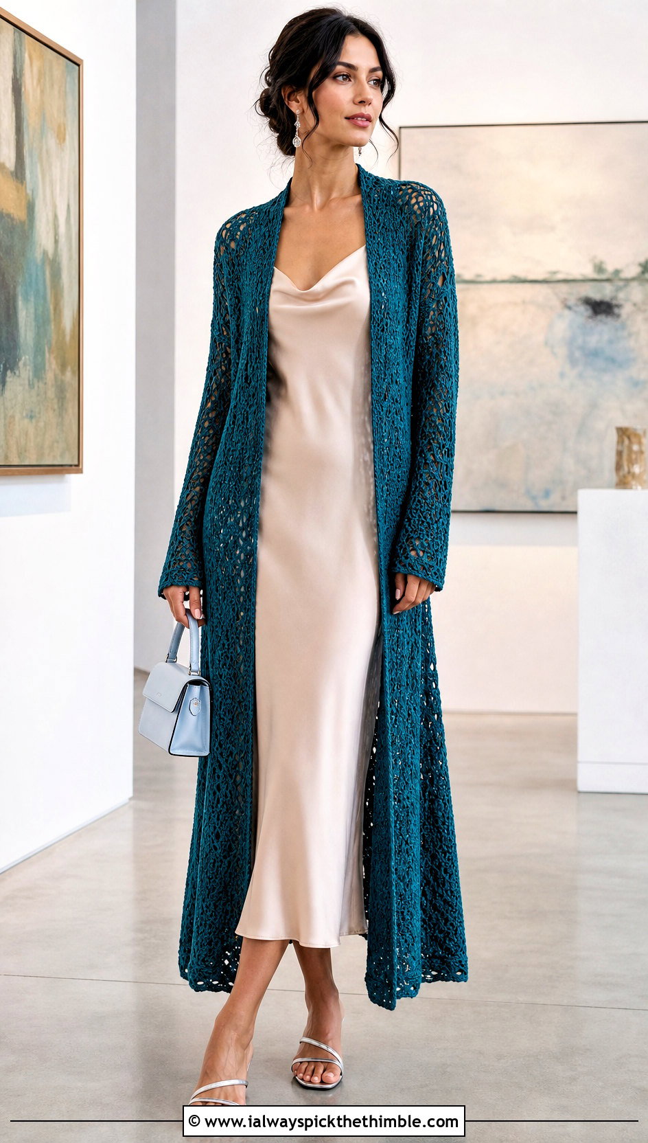 Longline Duster Crochet Cardigan With Slip Dress - 25 crochet cardigan ideas