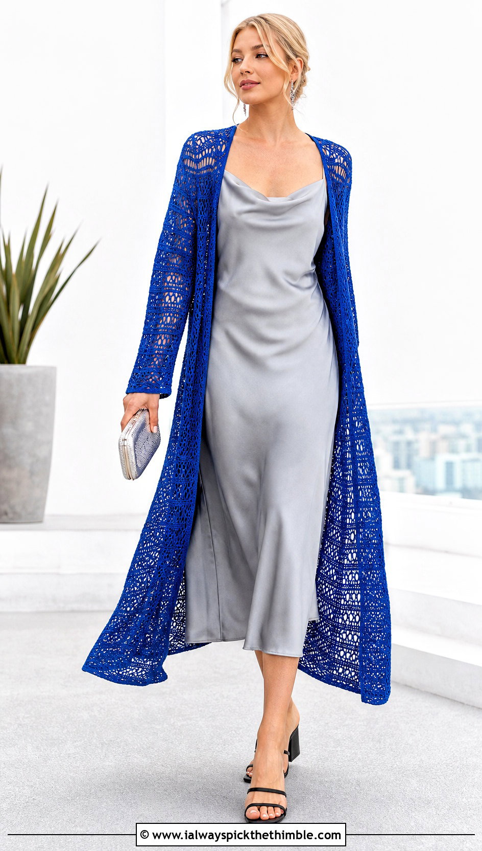 Longline Duster Crochet Cardigan With Slip Dress - 20 fast crochet cardigan outfit ideas