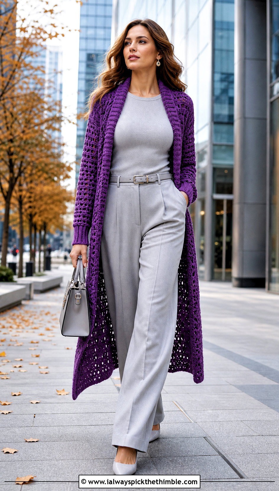 Longline Duster Crochet Fall Cardigan With Wide Leg Trousers - 25 crochet fall cardigan outfit ideas