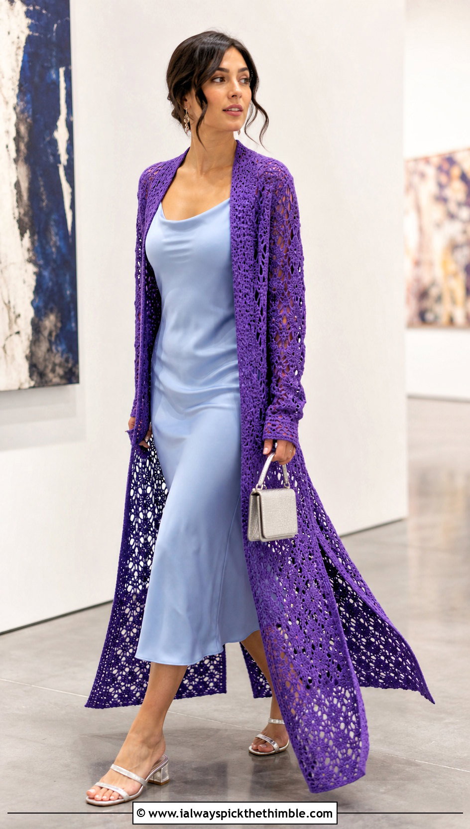 Longline Duster Crochet Long Sleeve Cardigan With Column Dress - 20 Crochet Long Sleeve Cardigan outfit ideas