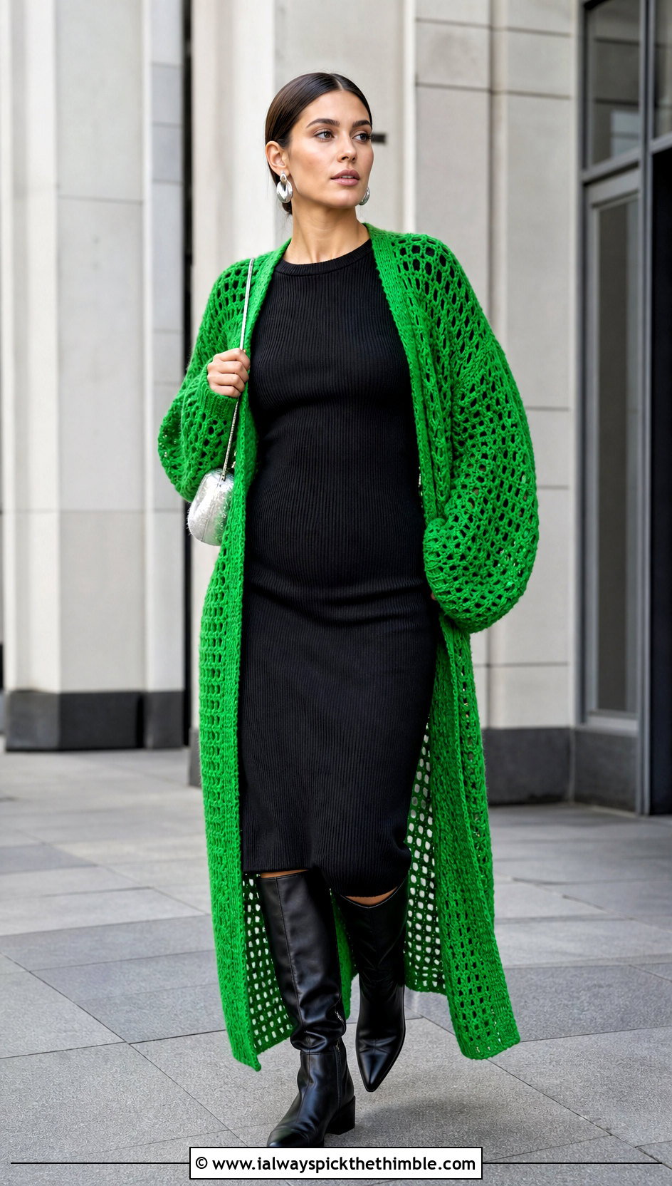 Longline Duster Crochet Slouchy Cardigan With Knit Dress - 20 Crochet Slouchy Cardigan outfit ideas
