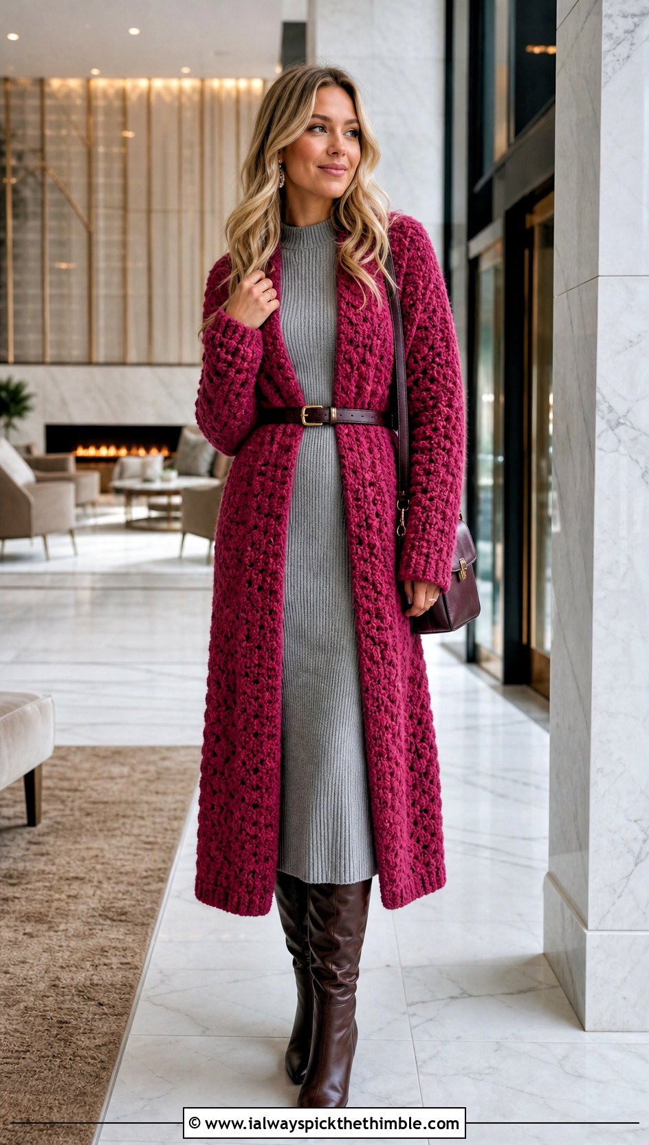 Longline Fluffy Crochet Sweater With Ribbed Knit Dress - 25 fluffy crochet sweater outfit ideas