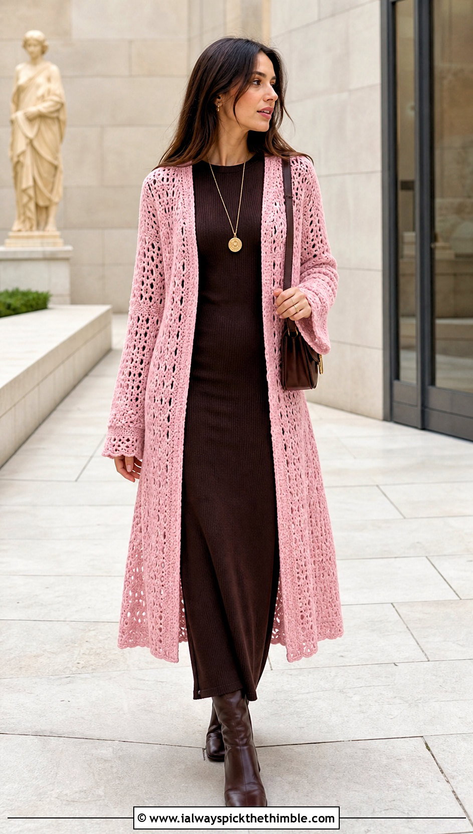 Longline Folklore Crochet Cardigan With Column Dress - 20 folklore crochet cardigan outfit ideas