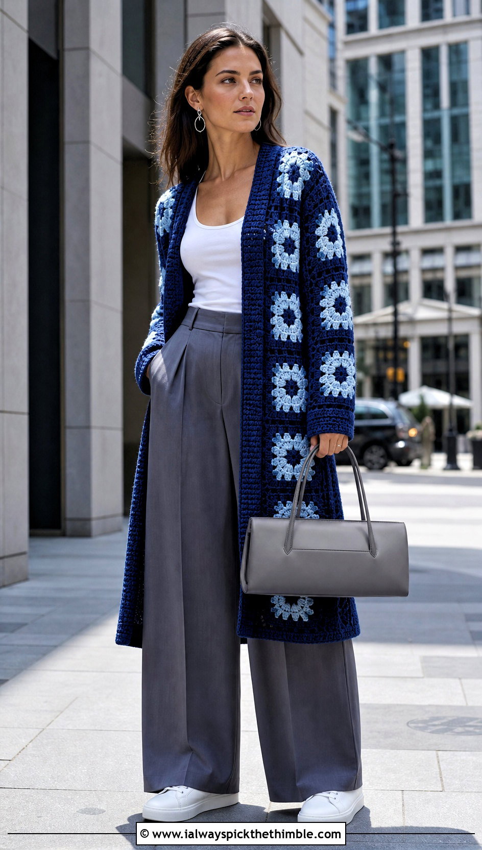 Longline Granny Square Car Coat With Wide Leg Pants - 15 Granny Square Car Coat outfit ideas