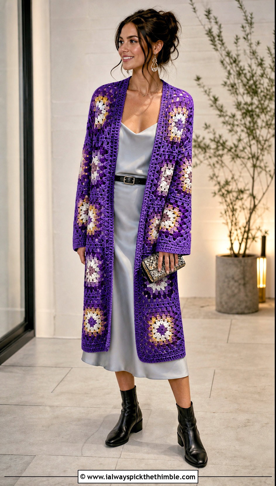 Longline Granny Square Cardigan With Slip Dress - 15 Granny Square Cardigan Sweaters & Cardigans outfit ideas