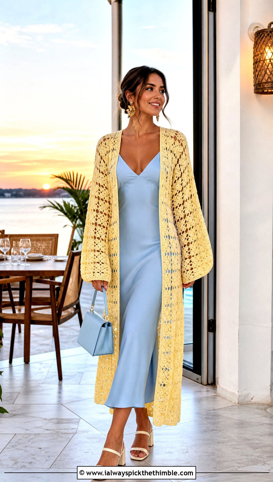 Longline Granny Square Duster Cover Up With Slip Dress - 15 granny square beach cover up outfit ideas
